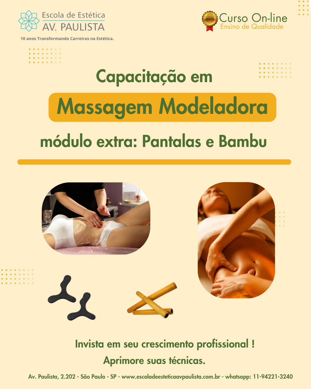 Curso de Massagem Modeladora + Técnica com Pantalas e Técnica com Bambu